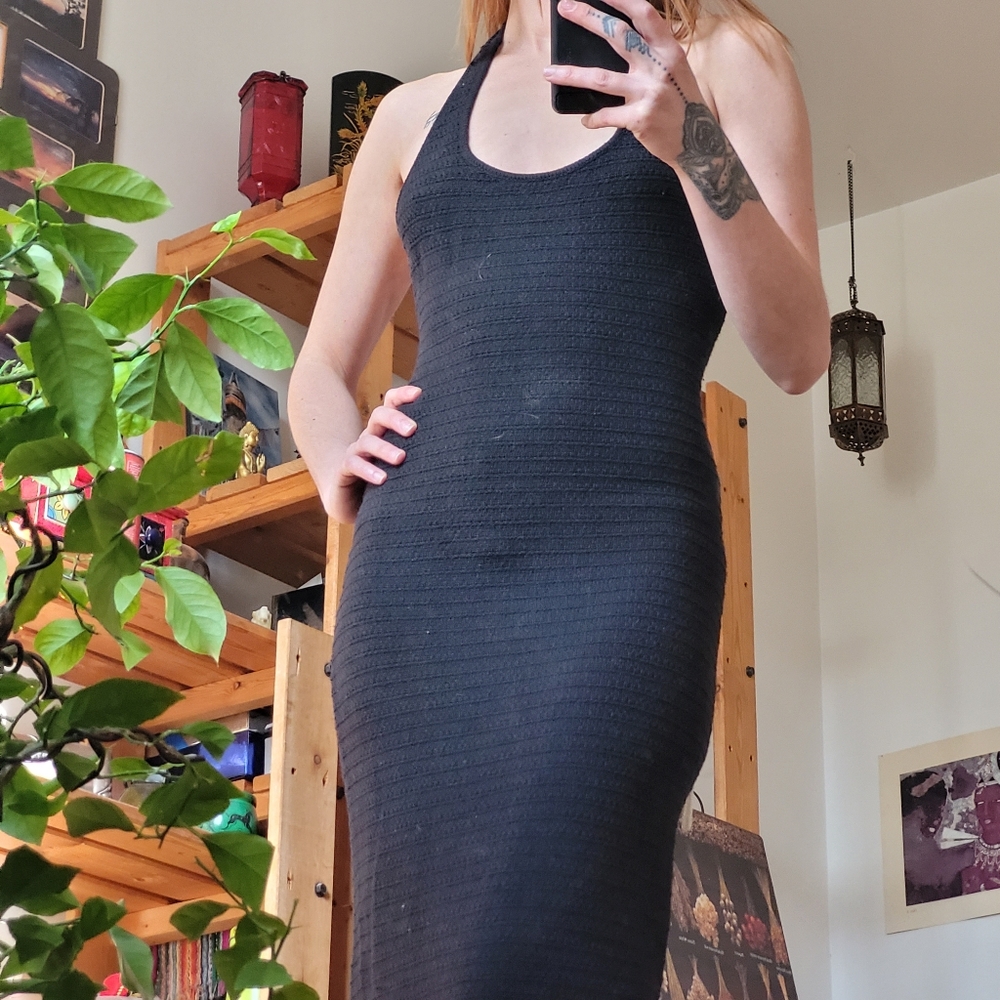 Wilfred Black Halter Strappy Tie Phair Midi Knit Dress | Women's M